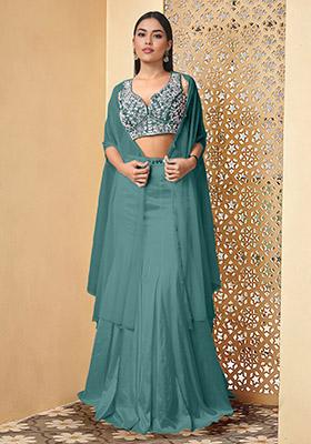 Green Lehenga Set With Hand Embroidered Blouse And Jacket