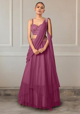 Purple Lehenga Set With Hand Embroidered Blouse