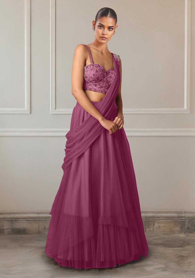 Purple Lehenga Set With Hand Embroidered Blouse