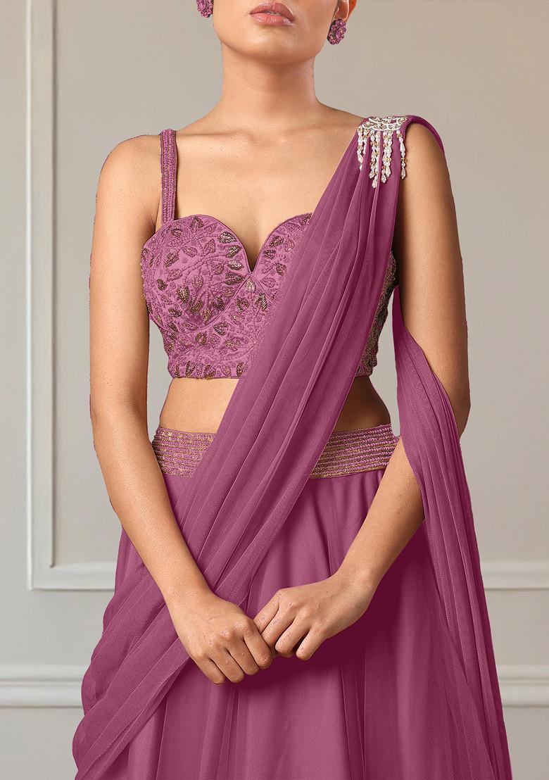 Purple Lehenga Set With Hand Embroidered Blouse