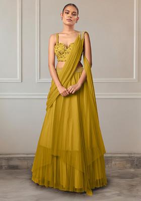 Beige Lehenga Set With Hand Embroidered Blouse