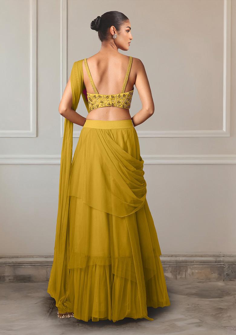 Beige Lehenga Set With Hand Embroidered Blouse