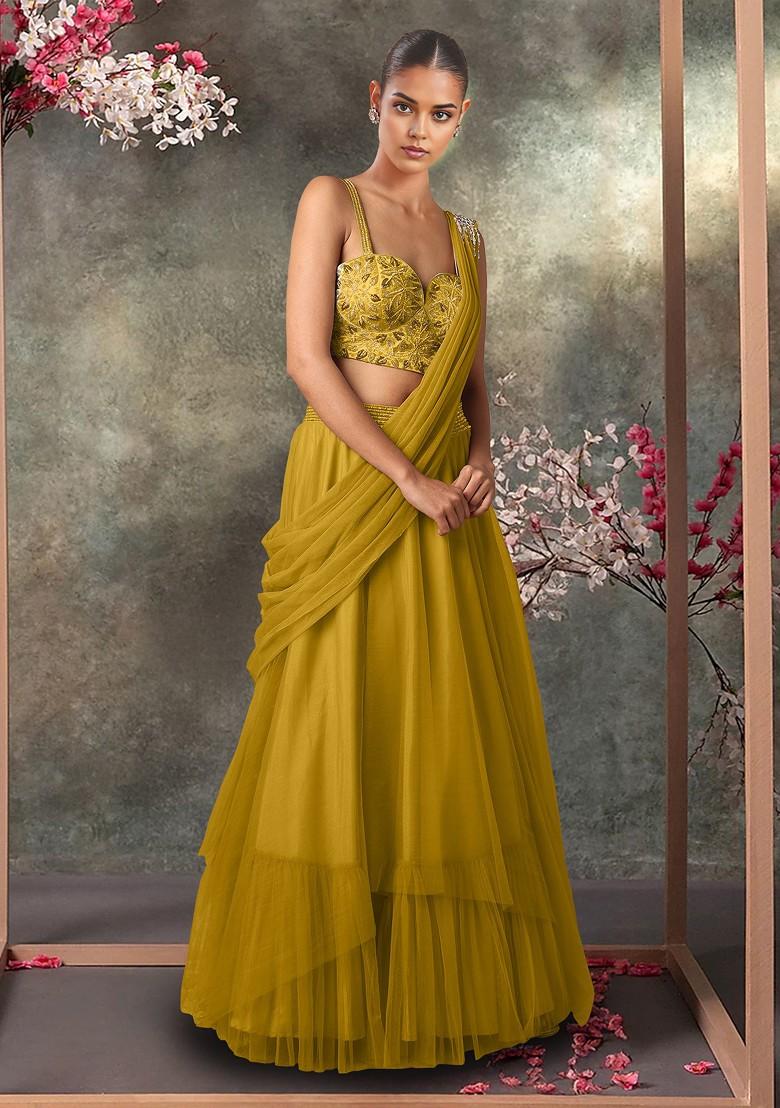 Yellow Lehenga Set With Hand Embroidered Blouse