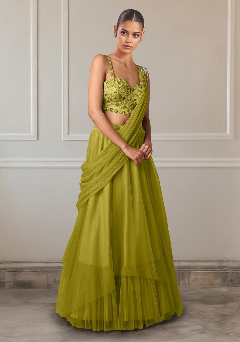Green Lehenga Set With Hand Embroidered Blouse