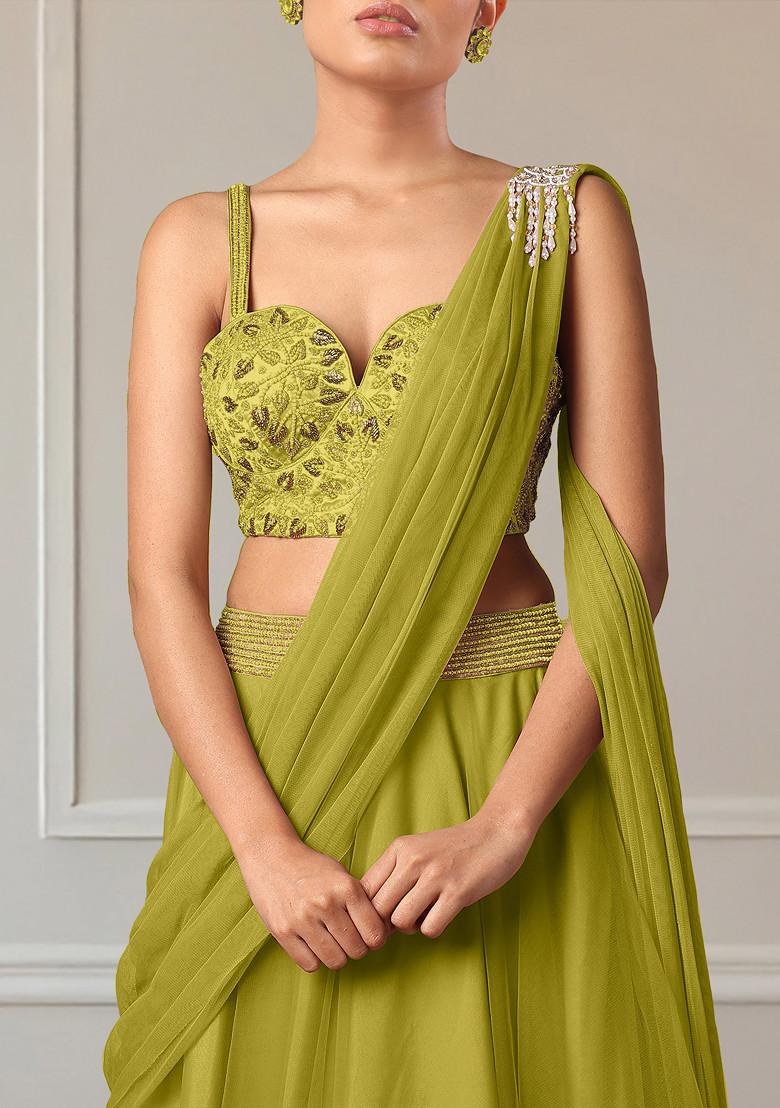 Green Lehenga Set With Hand Embroidered Blouse
