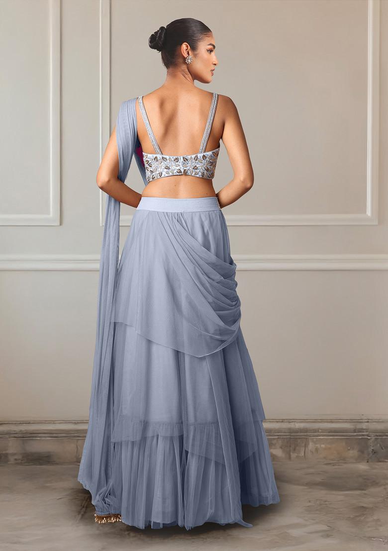 Grey Lehenga Set With Hand Embroidered Blouse