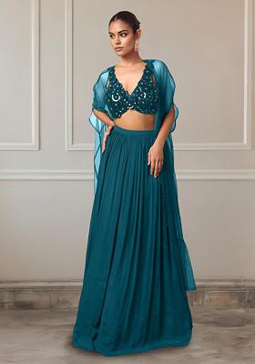 Green Lehenga Set With Hand Embroidered Blouse And Jacket