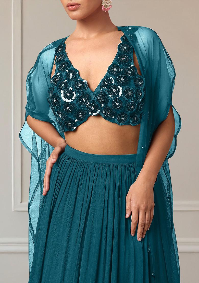 Green Lehenga Set With Hand Embroidered Blouse And Jacket