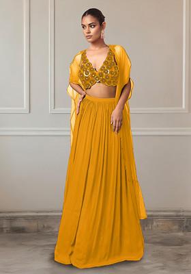 Yellow Lehenga Set With Hand Embroidered Blouse And Jacket