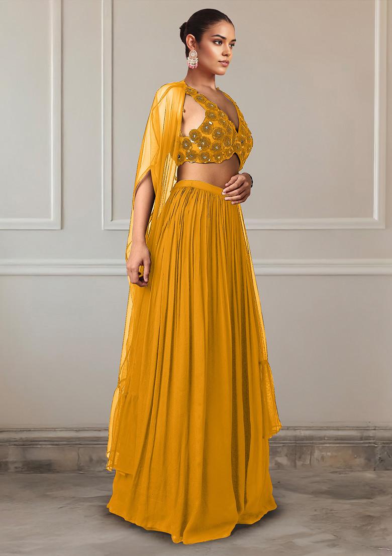 Yellow Lehenga Set With Hand Embroidered Blouse And Jacket