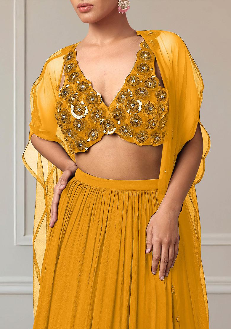 Yellow Lehenga Set With Hand Embroidered Blouse And Jacket