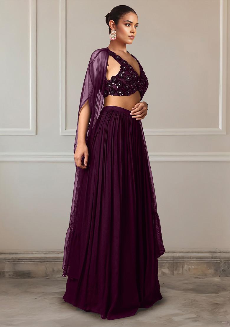 Maroon Lehenga Set With Hand Embroidered Blouse And Jacket
