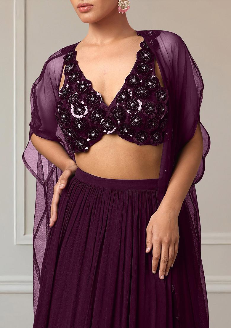 Maroon Lehenga Set With Hand Embroidered Blouse And Jacket