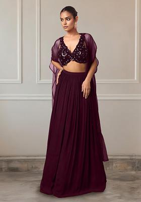 Purple Lehenga Set With Hand Embroidered Blouse And Jacket