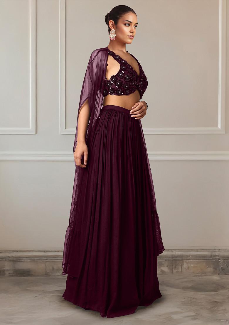 Purple Lehenga Set With Hand Embroidered Blouse And Jacket