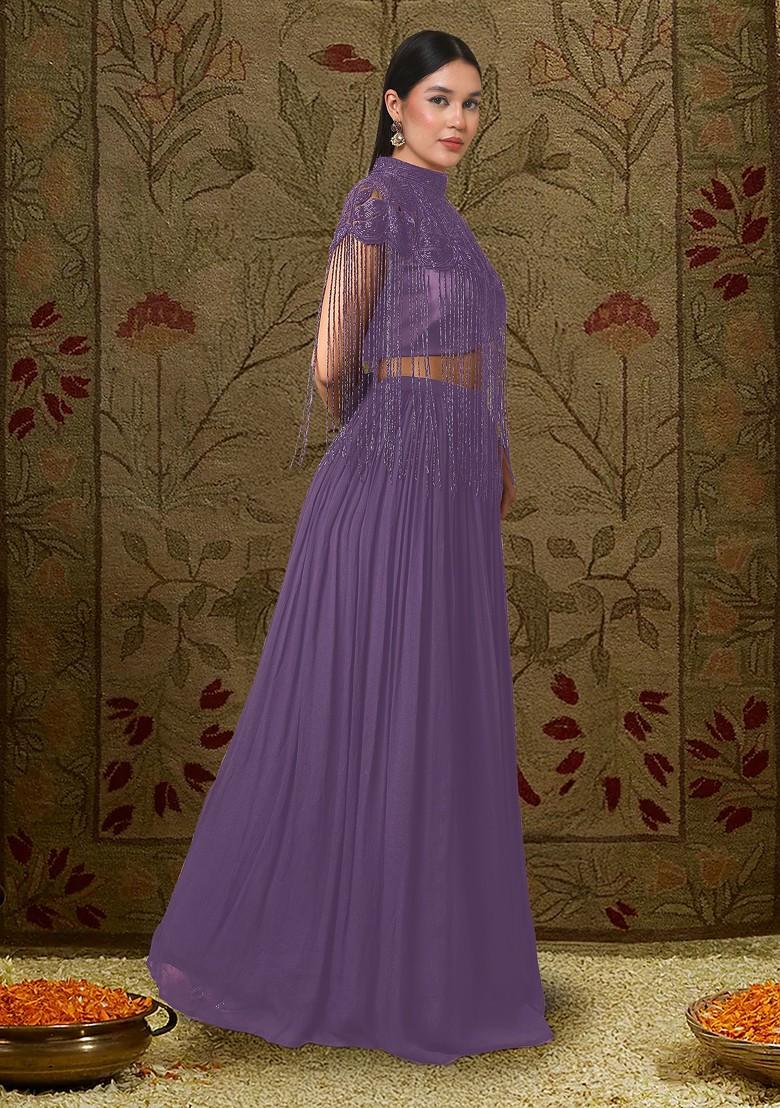 Purple Lehenga Set With Hand Embroidered Blouse And Cape