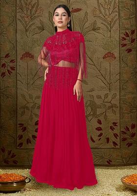 Red Lehenga Set With Hand Embroidered Blouse And Cape