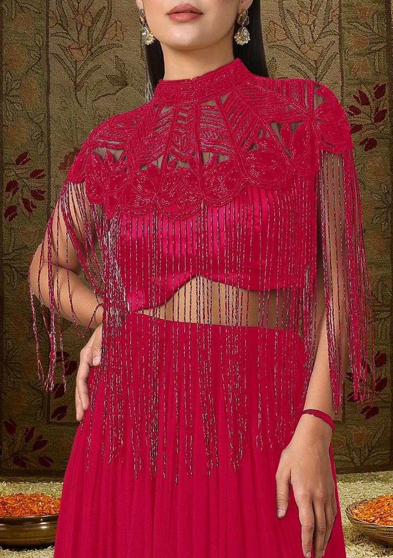 Red Lehenga Set With Hand Embroidered Blouse And Cape