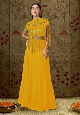 Yellow Lehenga Set With Hand Embroidered Blouse And Cape