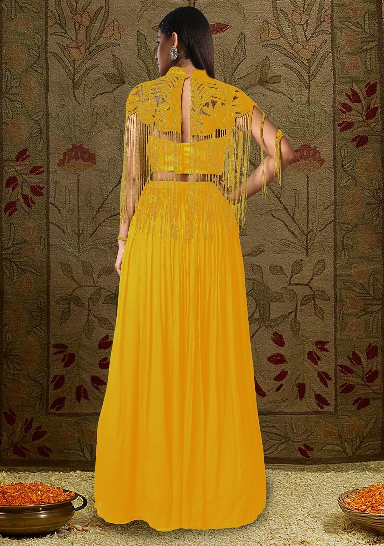Yellow Lehenga Set With Hand Embroidered Blouse And Cape