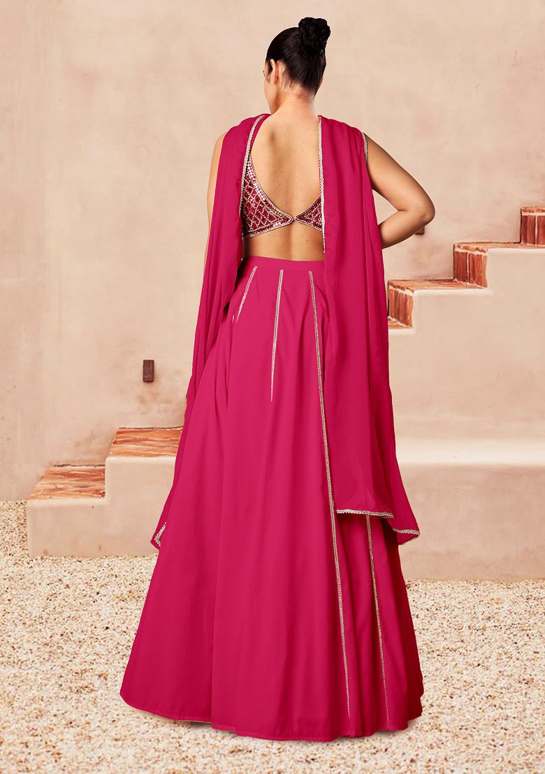 Pink Lehenga Set With Hand Embroidered Blouse And Dupatta