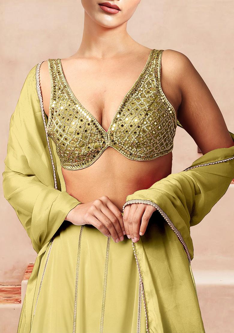 Green Lehenga Set With Hand Embroidered Blouse And Dupatta