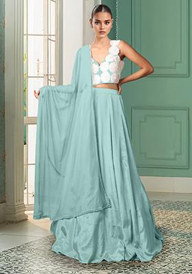 Blue Lehenga Set With Hand Embroidered Blouse And Dupatta