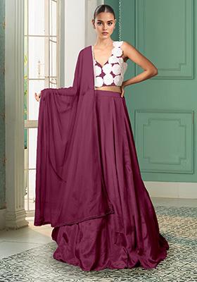 Purple Lehenga Set With Hand Embroidered Blouse And Dupatta
