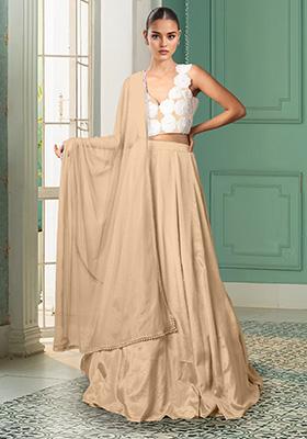 Beige Lehenga Set With Hand Embroidered Blouse And Dupatta