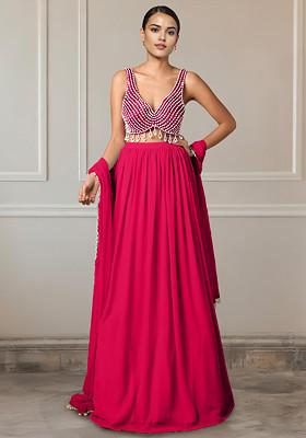 Red Lehenga Set With Hand Embroidered Blouse And Dupatta