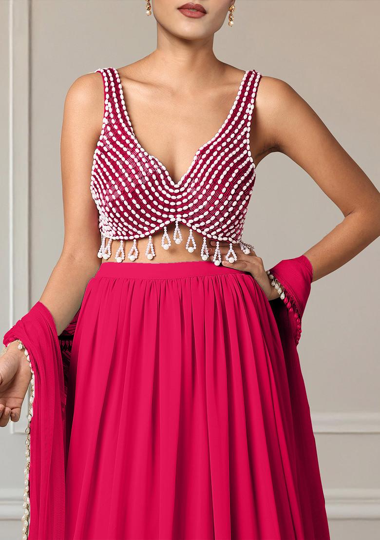 Red Lehenga Set With Hand Embroidered Blouse And Dupatta