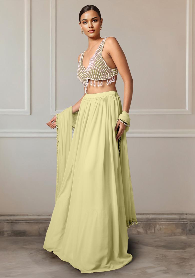 Yellow Lehenga Set With Hand Embroidered Blouse And Dupatta