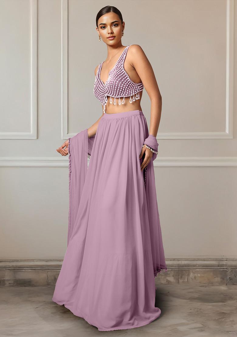 Pink Lehenga Set With Hand Embroidered Blouse And Dupatta
