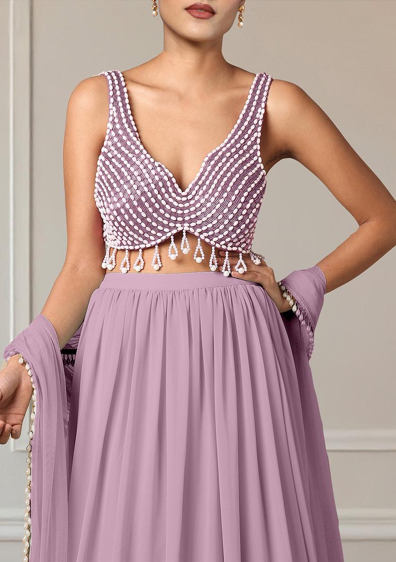 Pink Lehenga Set With Hand Embroidered Blouse And Dupatta