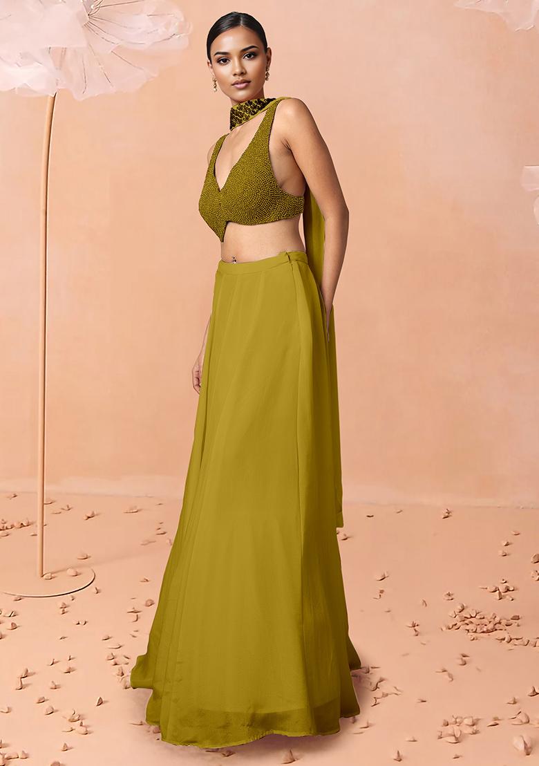 Green Lehenga Set With Hand Embroidered Blouse And Dupatta