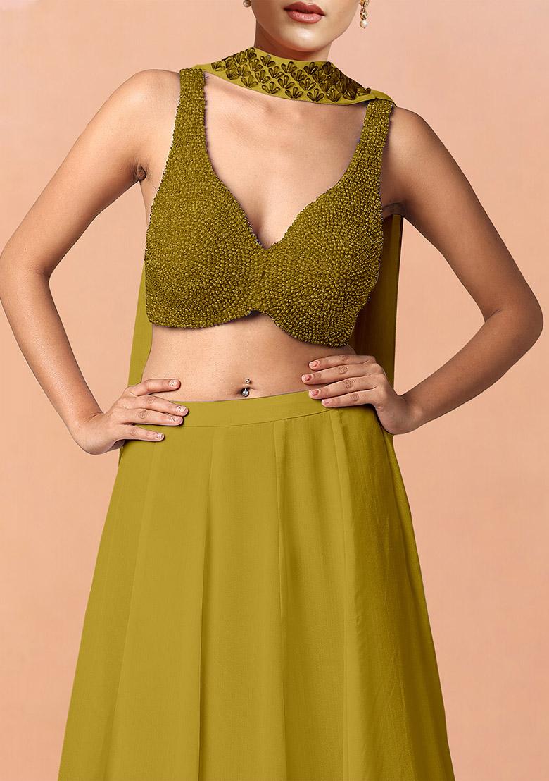 Green Lehenga Set With Hand Embroidered Blouse And Dupatta