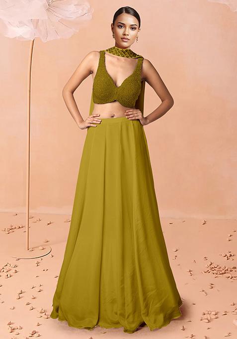 Green Lehenga Set With Hand Embroidered Blouse And Dupatta
