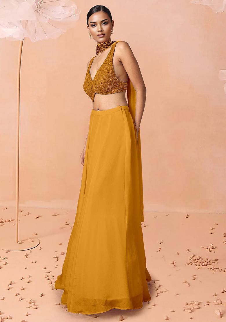 Yellow Lehenga Set With Hand Embroidered Blouse And Dupatta
