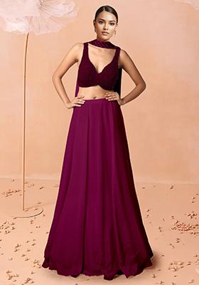 Purple Lehenga Set With Hand Embroidered Blouse And Dupatta