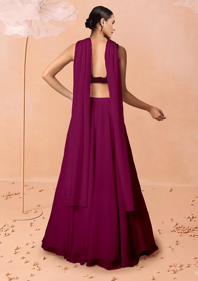 Purple Lehenga Set With Hand Embroidered Blouse And Dupatta