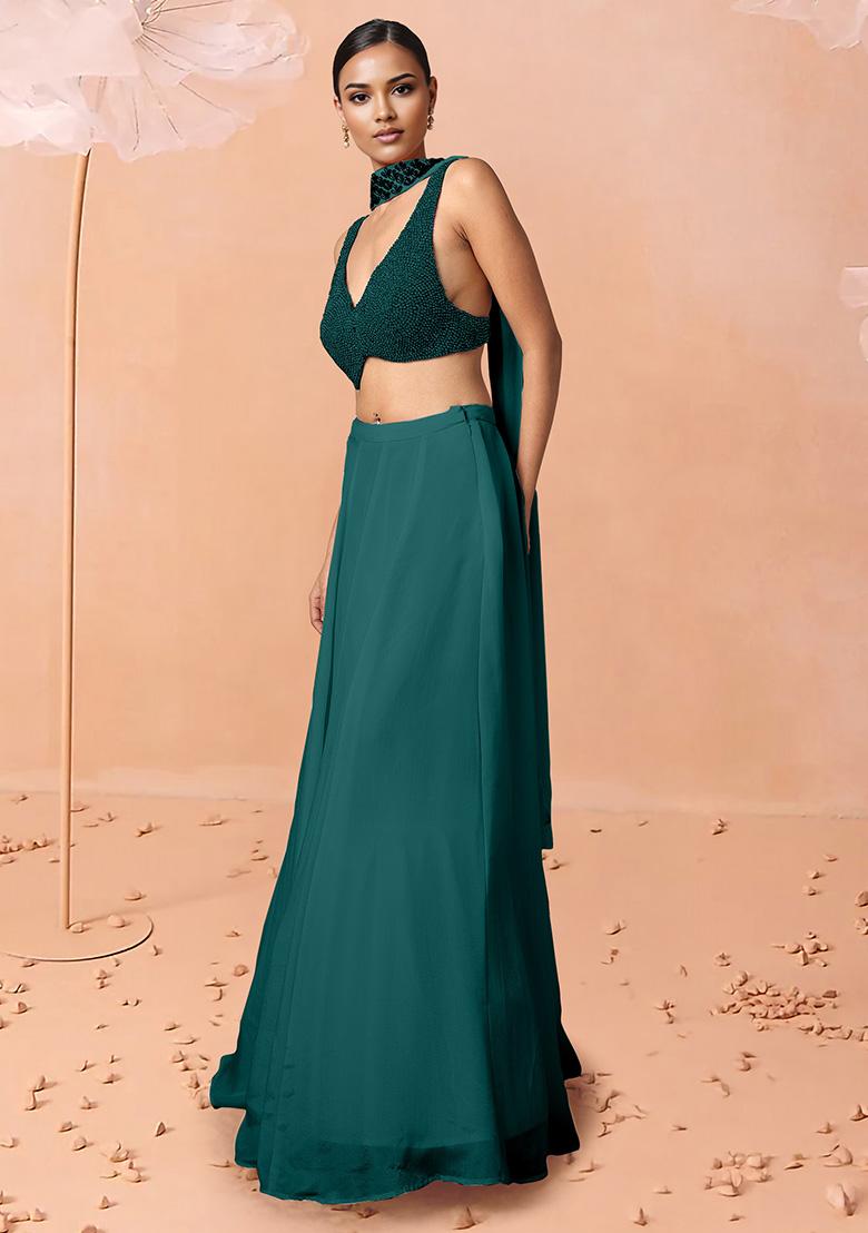 Green Lehenga Set With Hand Embroidered Blouse And Dupatta