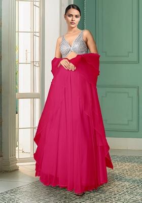 Pink Lehenga Set With Hand Embroidered Blouse And Dupatta