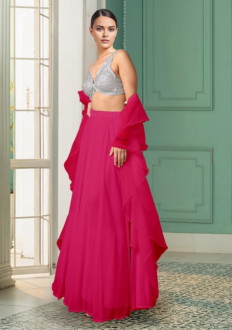 Pink Lehenga Set With Hand Embroidered Blouse And Dupatta