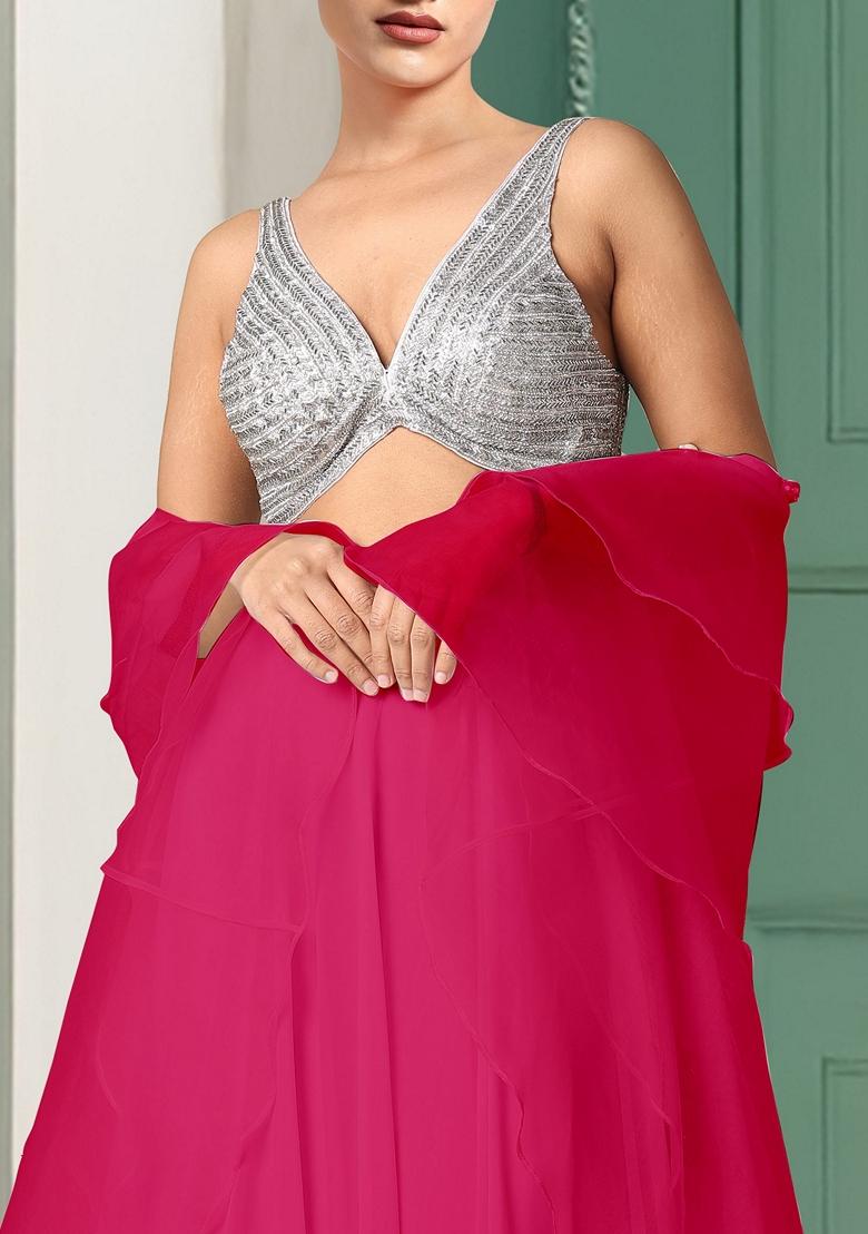 Pink Lehenga Set With Hand Embroidered Blouse And Dupatta