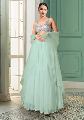 Green Lehenga Set With Hand Embroidered Blouse And Dupatta