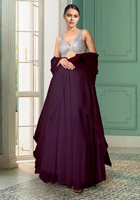 Purple Lehenga Set With Hand Embroidered Blouse And Dupatta