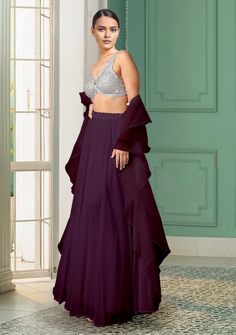 Purple Lehenga Set With Hand Embroidered Blouse And Dupatta