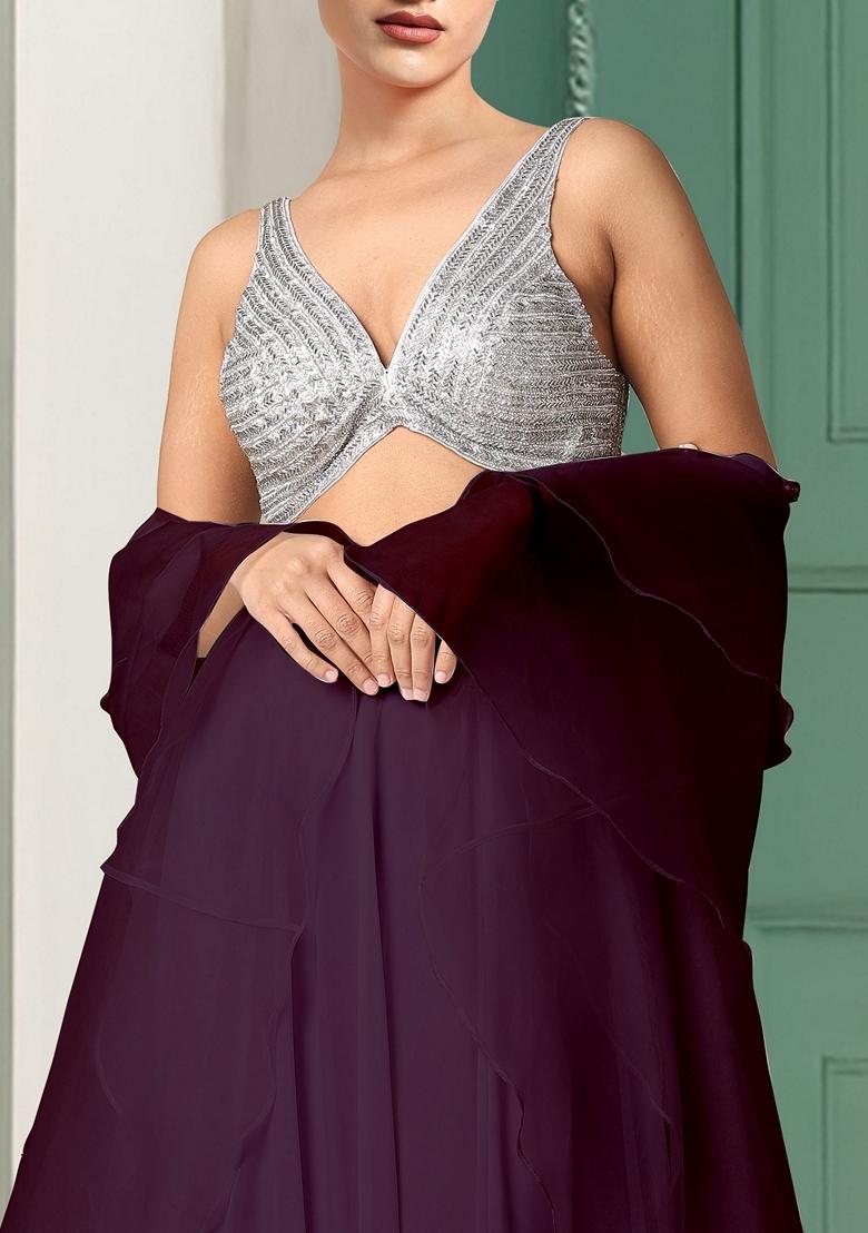 Purple Lehenga Set With Hand Embroidered Blouse And Dupatta