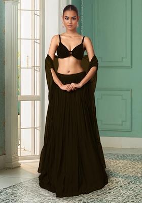 Olive Lehenga Set With Hand Embroidered Blouse And Dupatta