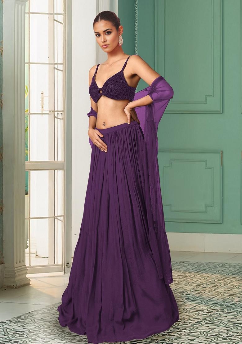 Purple Lehenga Set With Hand Embroidered Blouse And Dupatta